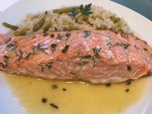 Baked salmon with beurre blanc